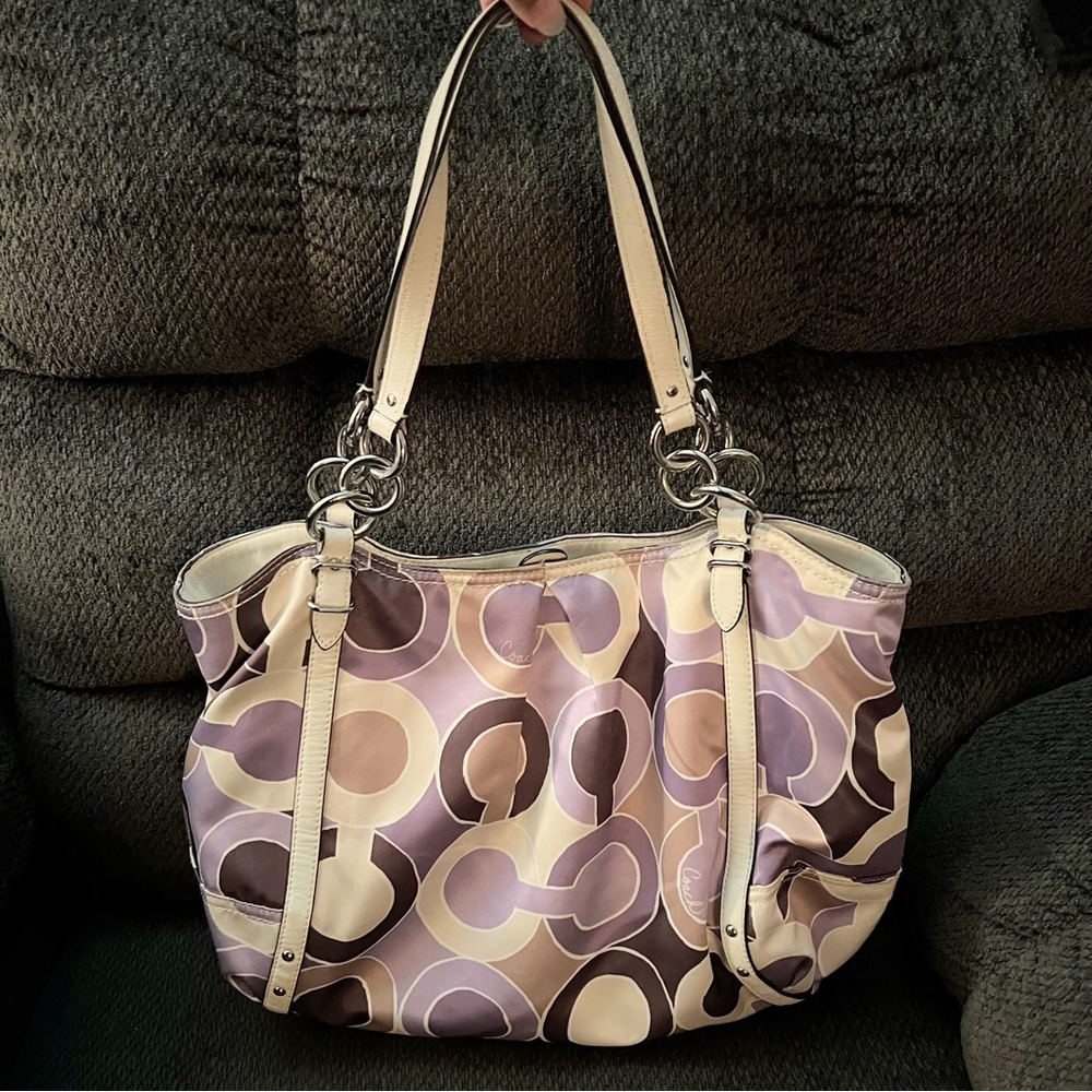 Coach Purple and Cream Satchel